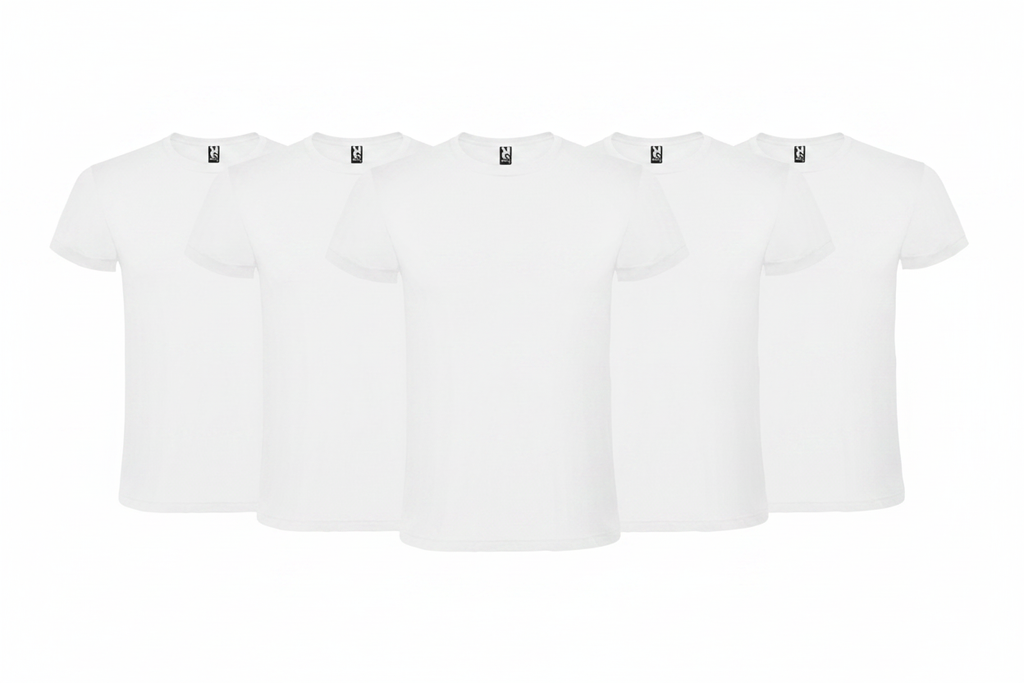 5 T-Shirts Brancas em fila
