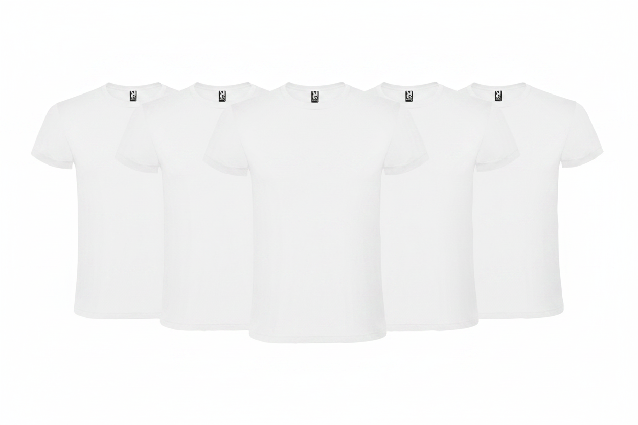 5 T-Shirts Brancas em fila