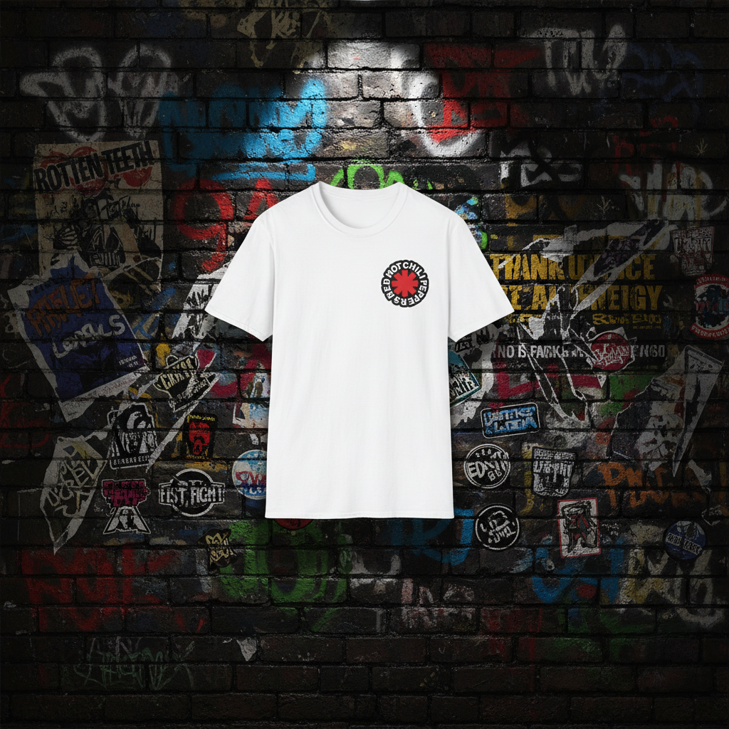 Red Hot Chili Peppers Tee - frontal branca fundo rock