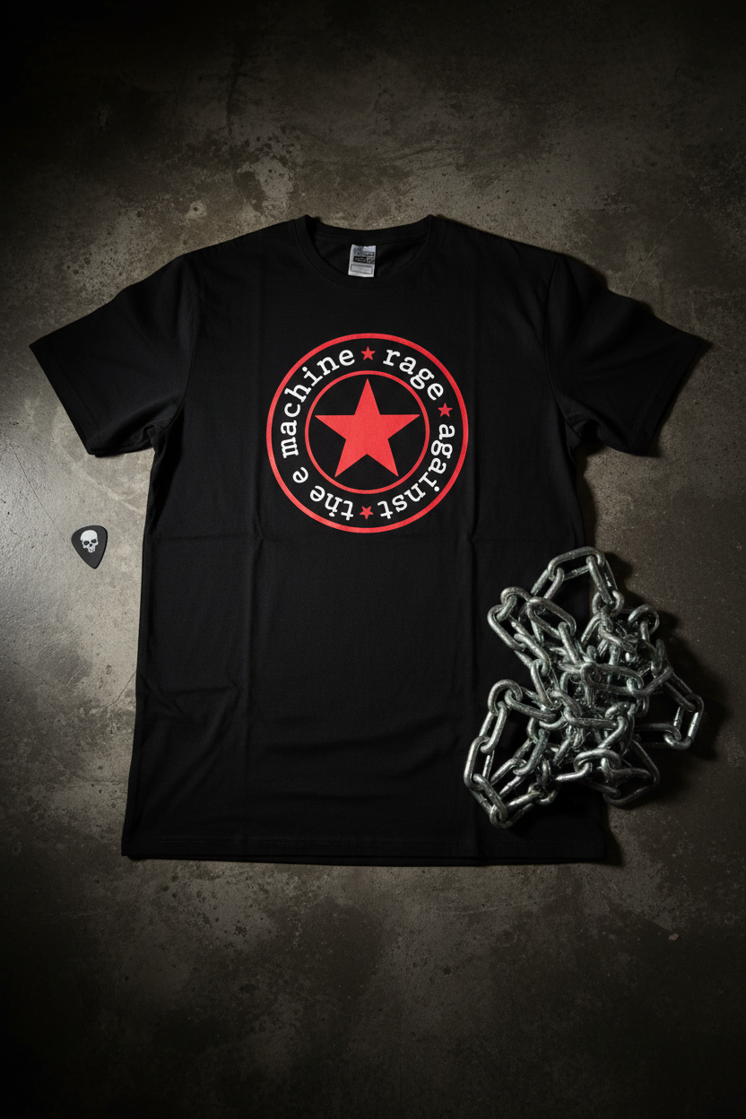 T-shirt RATM — flat lay rock