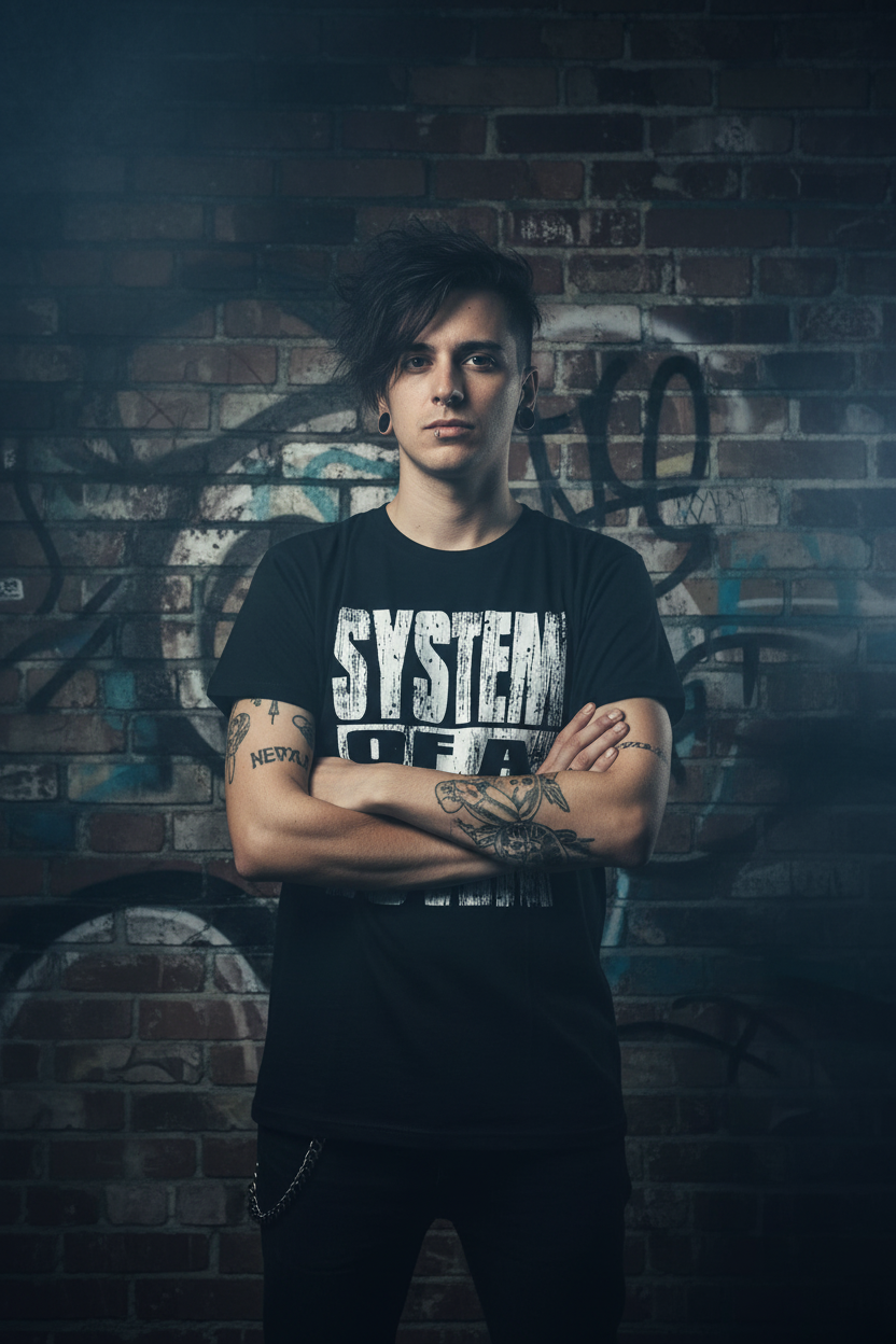 T-shirt SOAD white — fundo rock graffiti