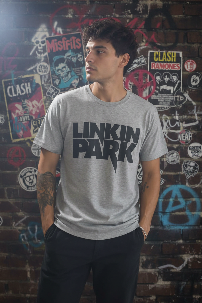 Linkin Park T-Shirt - pessoa cinzenta fundo rock