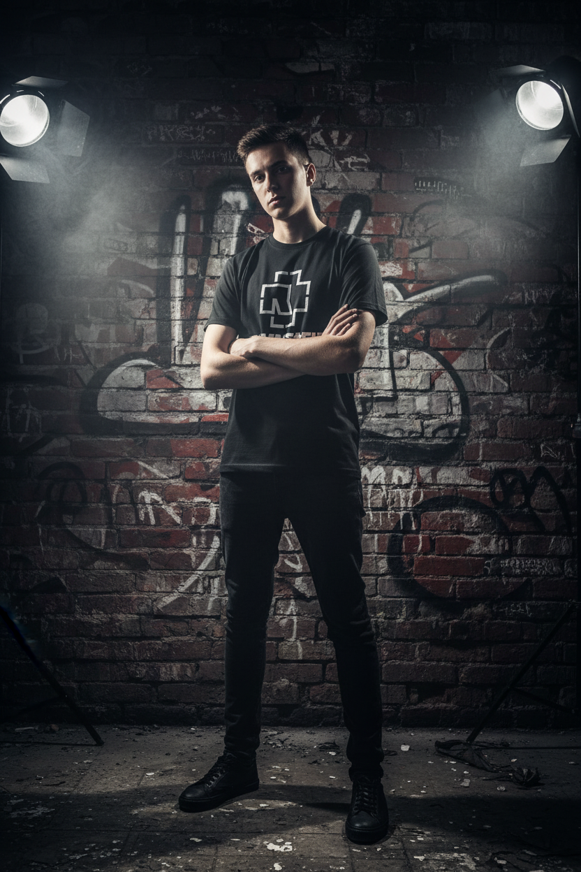 T-shirt Rammstein — fundo rock graffiti