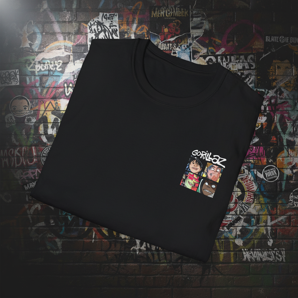 Gorillaz Tee - dobrada preta fundo rock