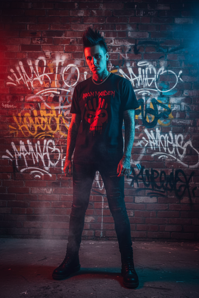 T-shirt Iron Maiden — fundo rock graffiti