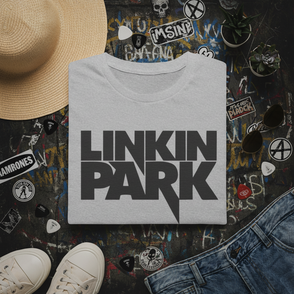 Linkin Park T-Shirt - dobrada cinzenta fundo rock
