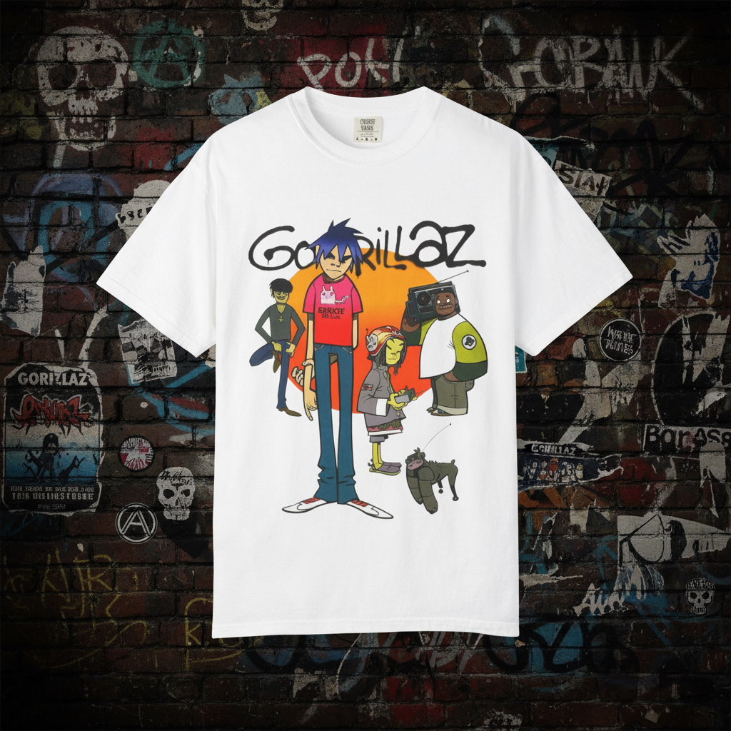 Gorillaz Band T-Shirt - frontal branca fundo rock