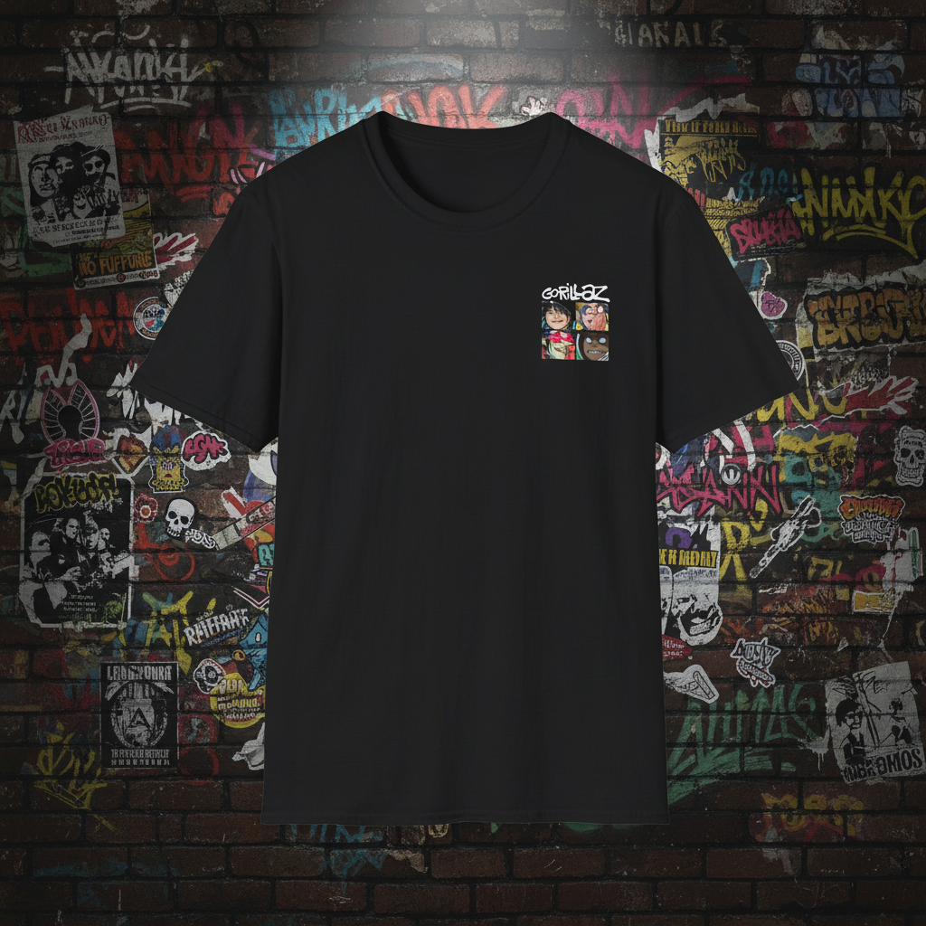 Gorillaz Tee - frontal preta fundo rock
