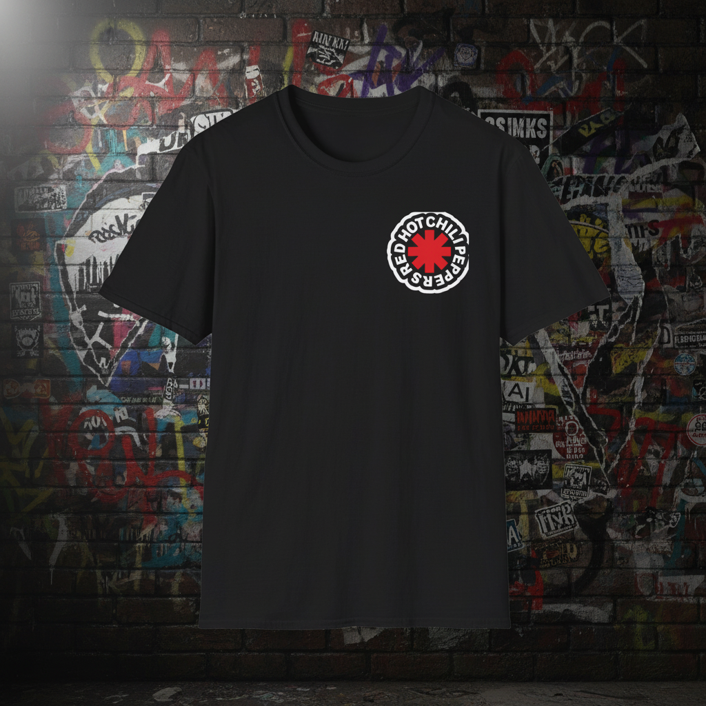 Red Hot Chili Peppers Tee - frontal preta fundo rock