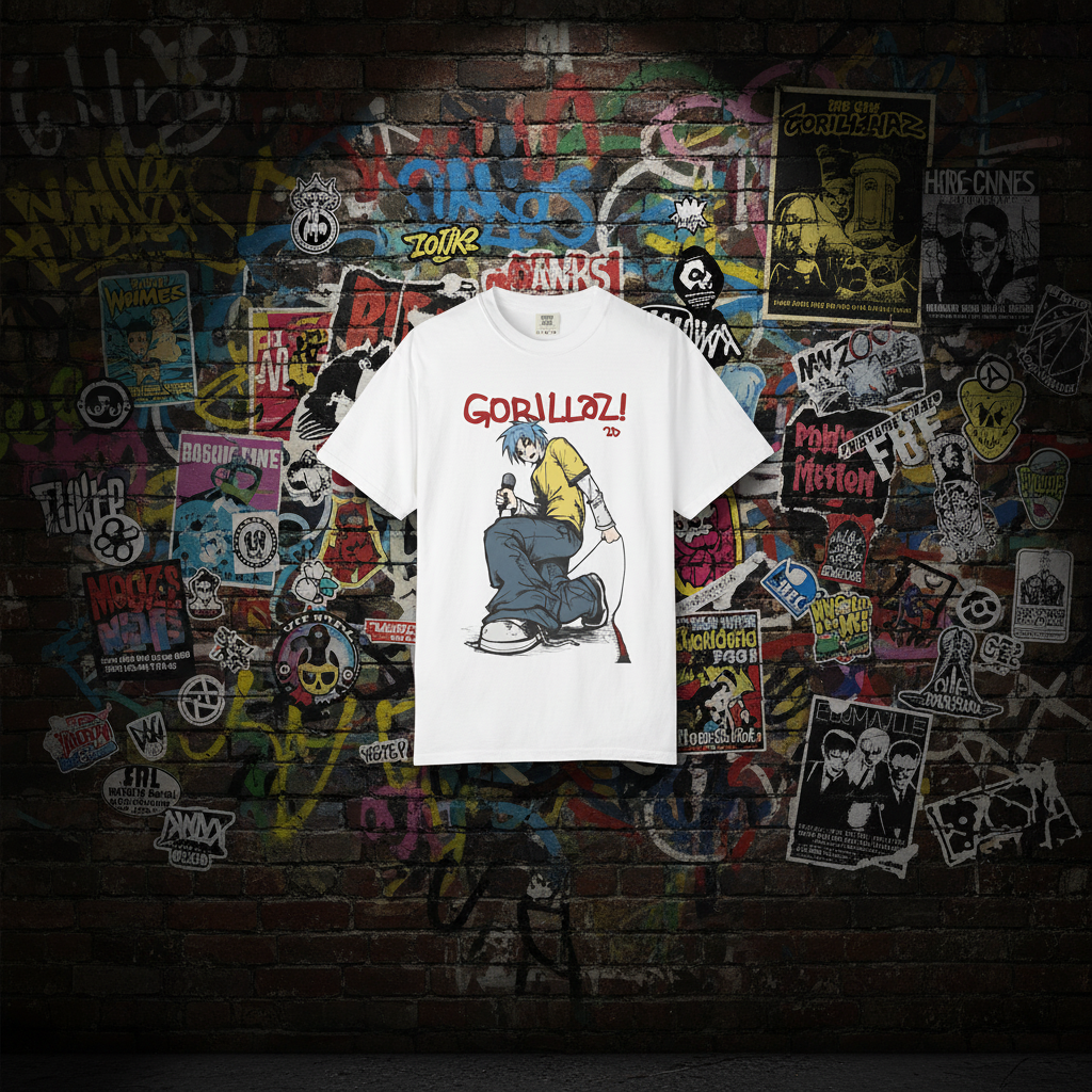 Gorillaz 2D T-Shirt - frontal branca fundo rock