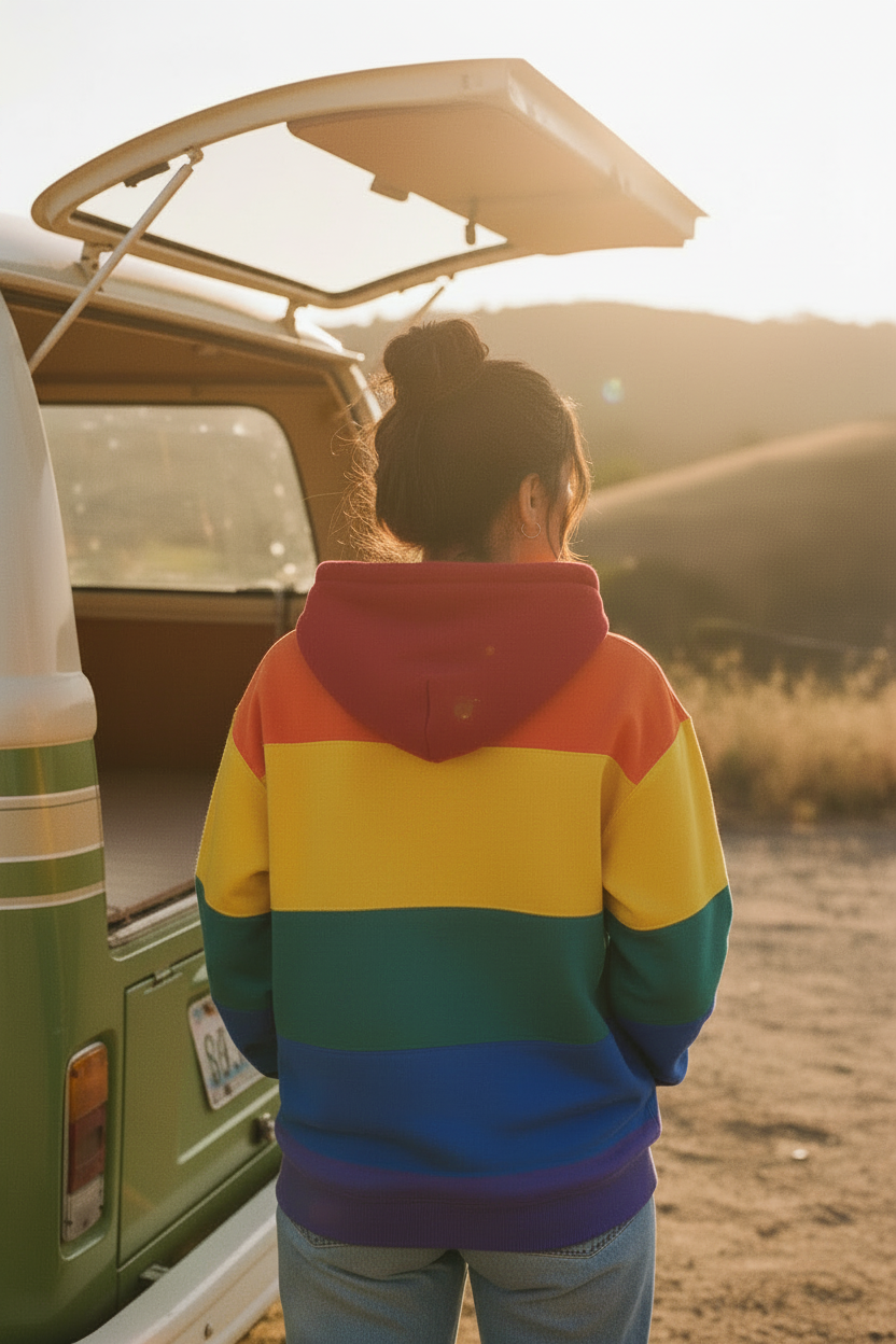 Rainbow Hoodie Costas Capuz Baixo