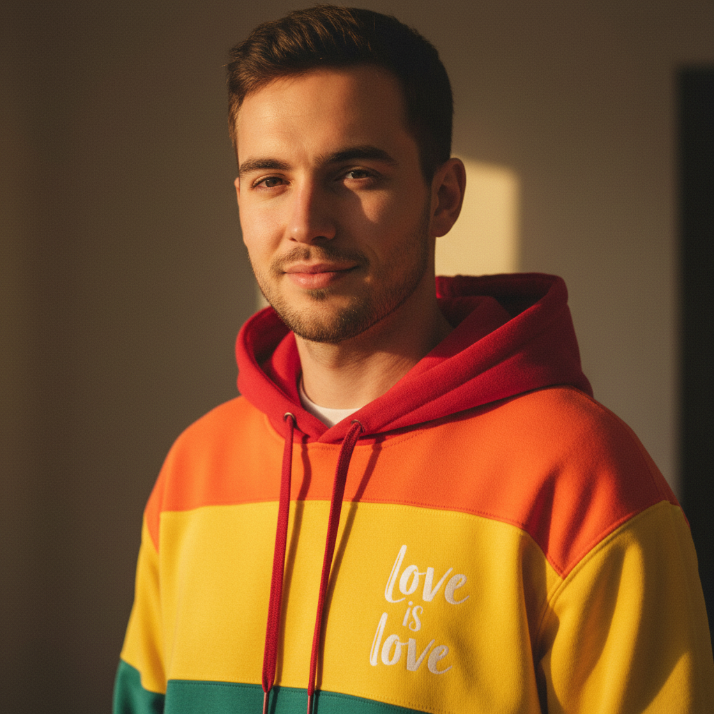 Rainbow Hoodie Homem Close-up