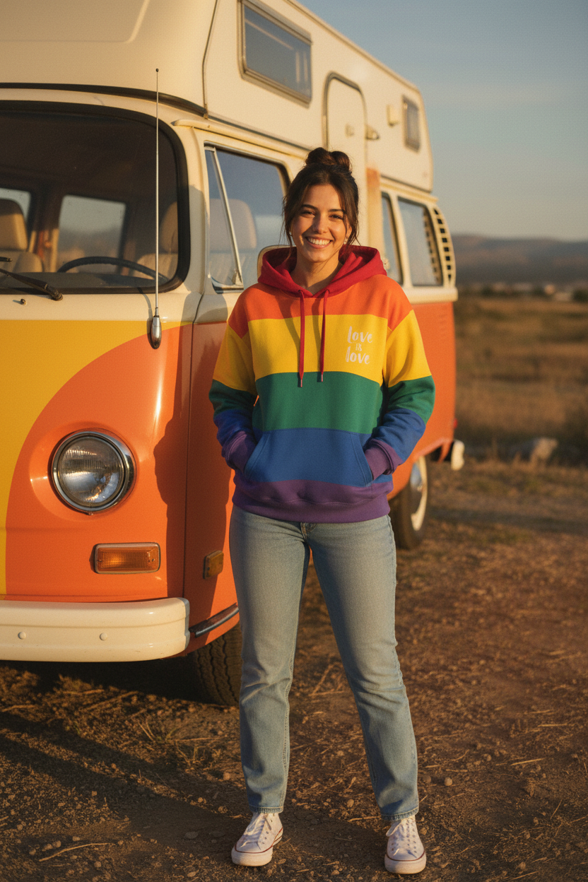 Rainbow Hoodie Vestida Frente