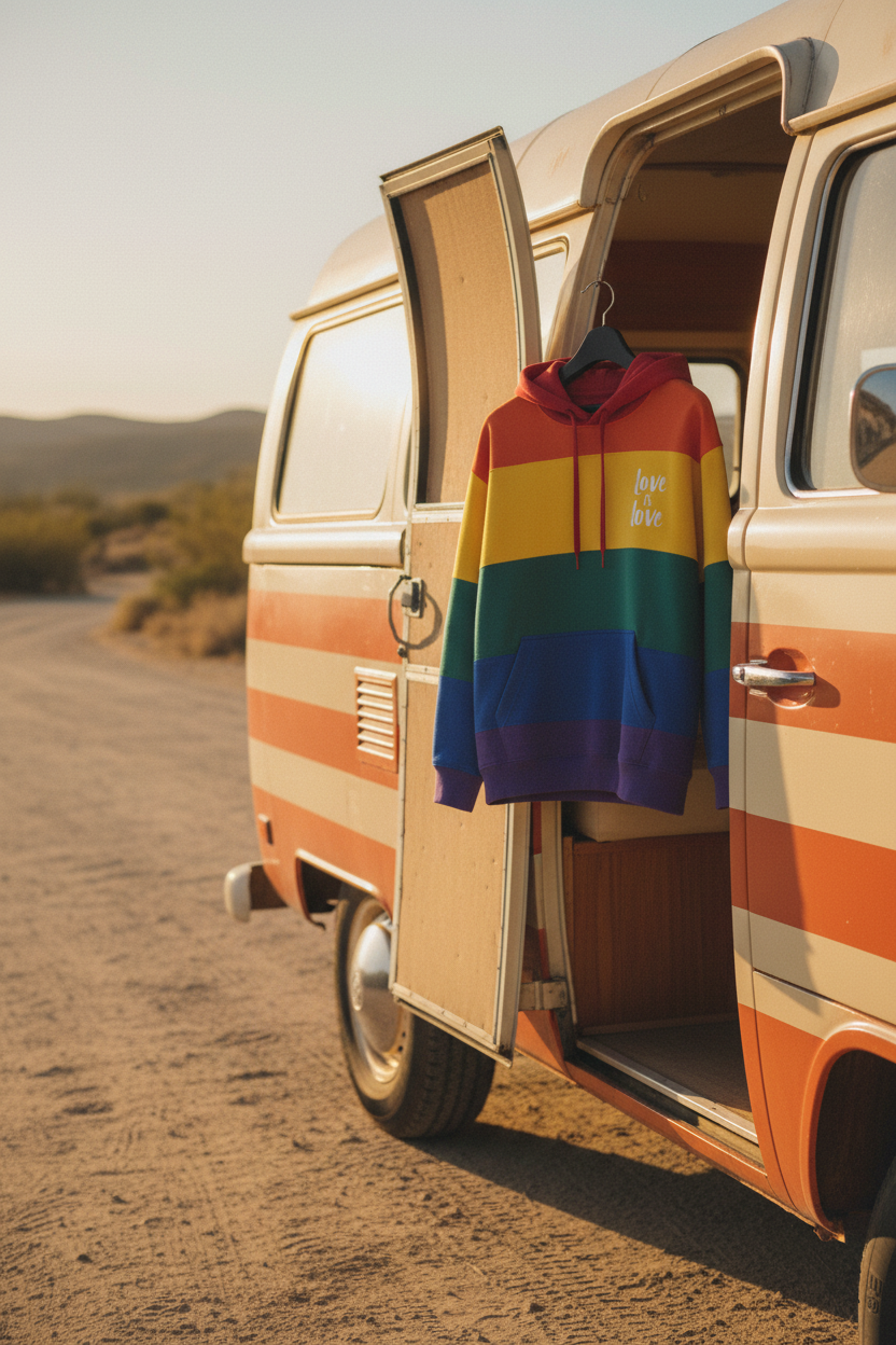 Rainbow Hoodie Vintage Van HQ 1